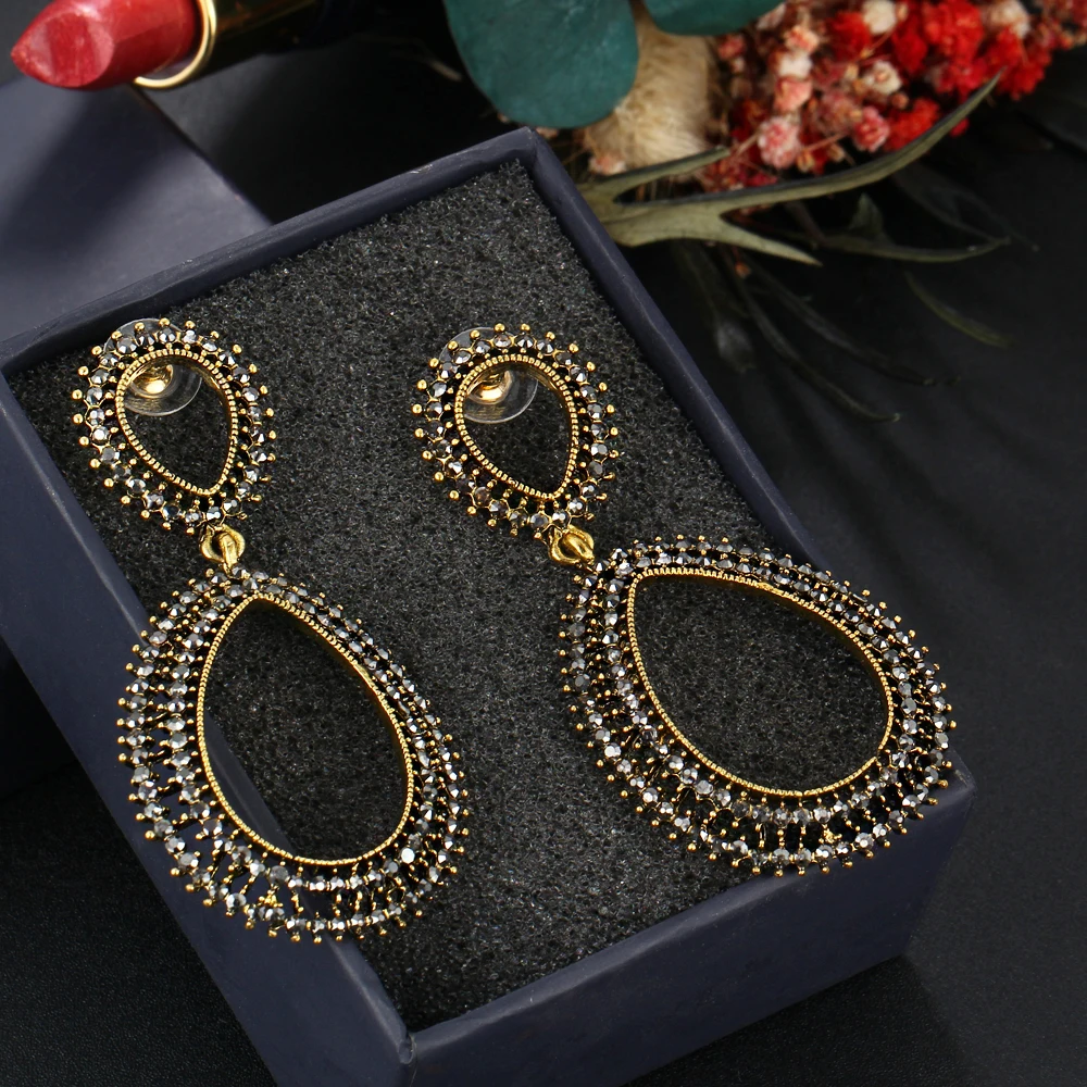 IF ME Vintage Geometric Drop Earrings Women Trendy Gold Silver Color Water Hollow Statement Dangle Earring Piercing Jewelry | Украшения и