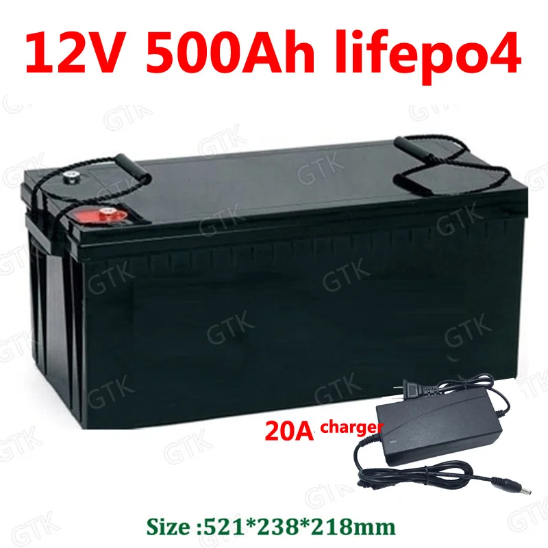 GTK водонепроницаемый 12 V 500AH Lifepo4 батареи литиевые BMS 4S 12,8 V 500Ah кодер для гольфа Солнечный хранения лодки RV Кемпер+ 20A зарядное устройство