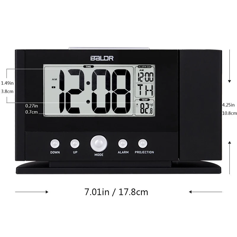 Projection Alarm Clock With Constant Time Projector To Wall Snooze Orange Backlight + Adaptor Power Plug | Дом и сад