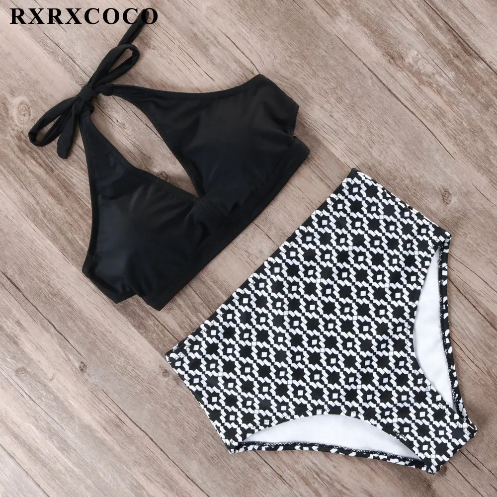 RXRXCOCO, бикини,, Mujer, новинка, сексуальный купальник для женщин, высокая талия, купальник, пуш-ап, бандаж, купальник, с рисунком, бикини, набор