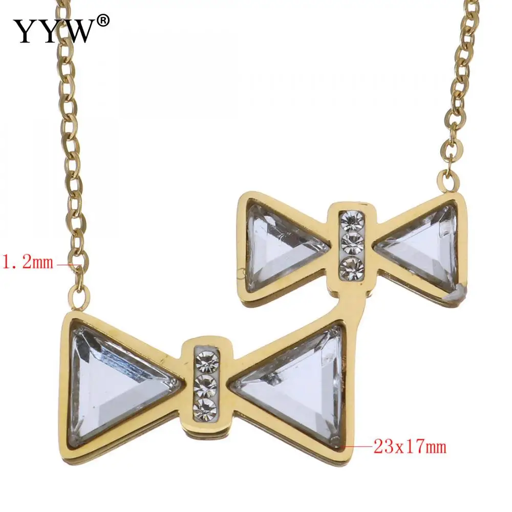Necklace with pendant fashion crystal women female chain necklace New arrival trendy 15 inch 2 Inch extender Bowknot | Украшения и