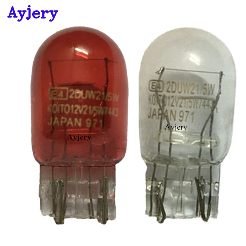 AYJERY !! 50X 7443 W21/5W Glass T20 Lamp 12V 21/5W Car Indicator Lights Bulb W16*3q Double Filaments Wedge Base Auto Lamp Bulb