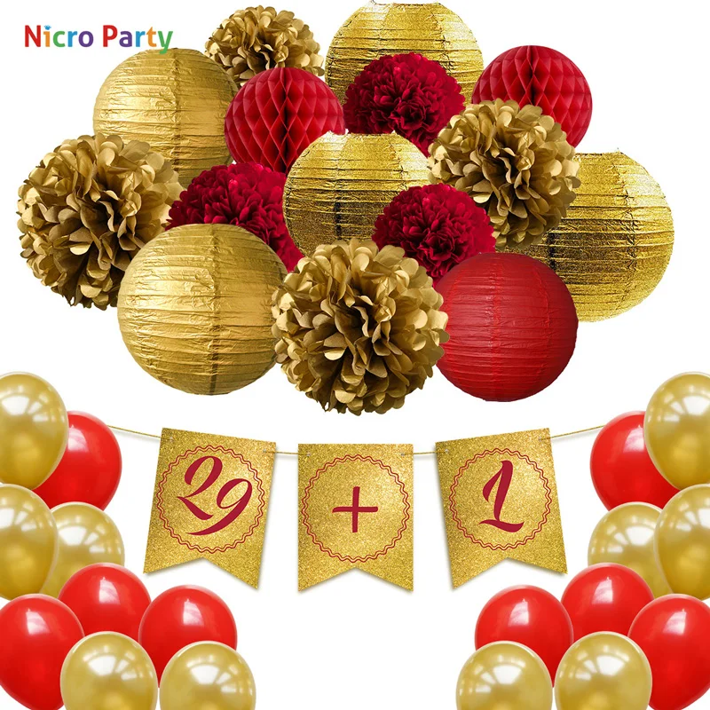 Nicro 34 шт./компл. Happy 29+ 1 30th День рождения украшения для взрослых verjaardag decoratie «сделай сам» для дома Новые Вечерние Декор# Set107