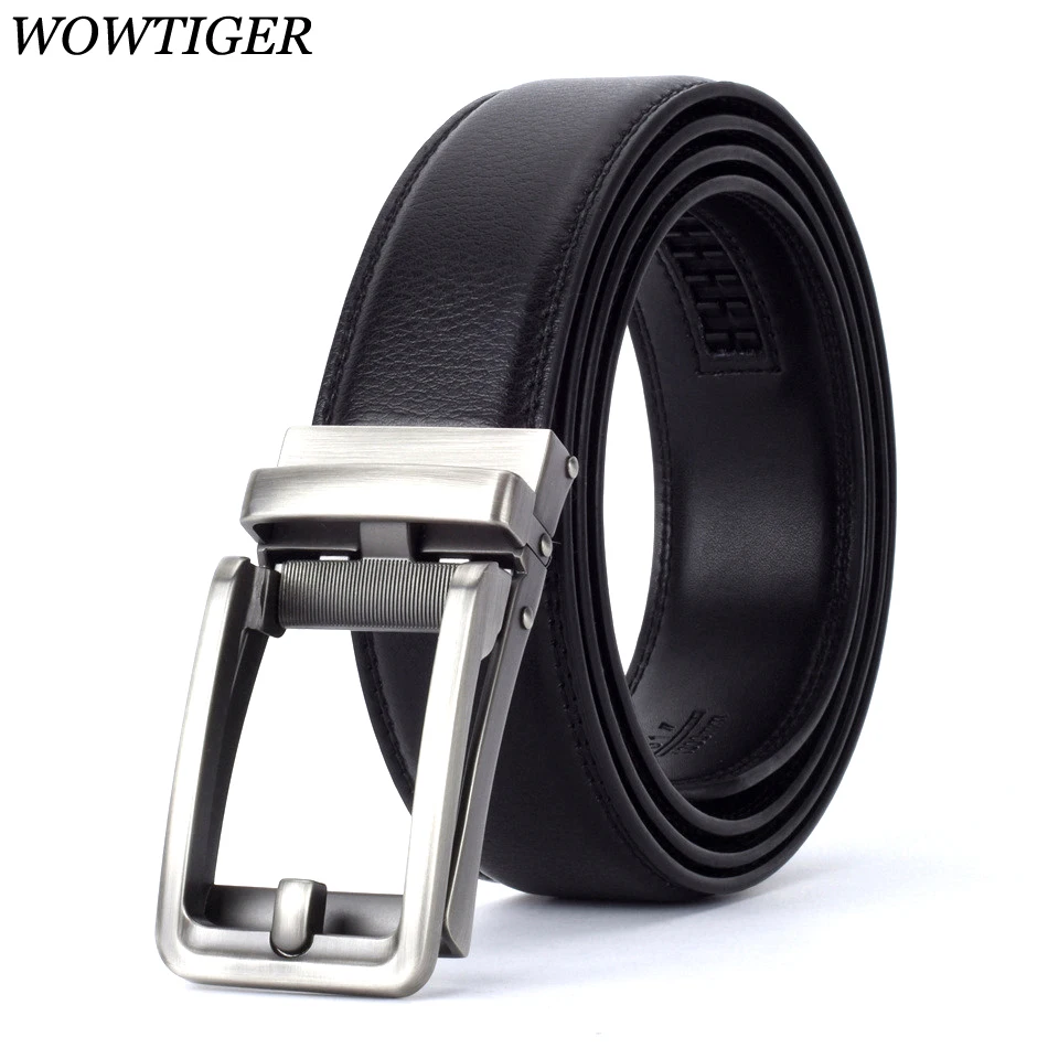 WOWTIGER Mens 3.5cm luxury Designer fashion leather belts for men strap automatic buckle black belt male ceinture homme