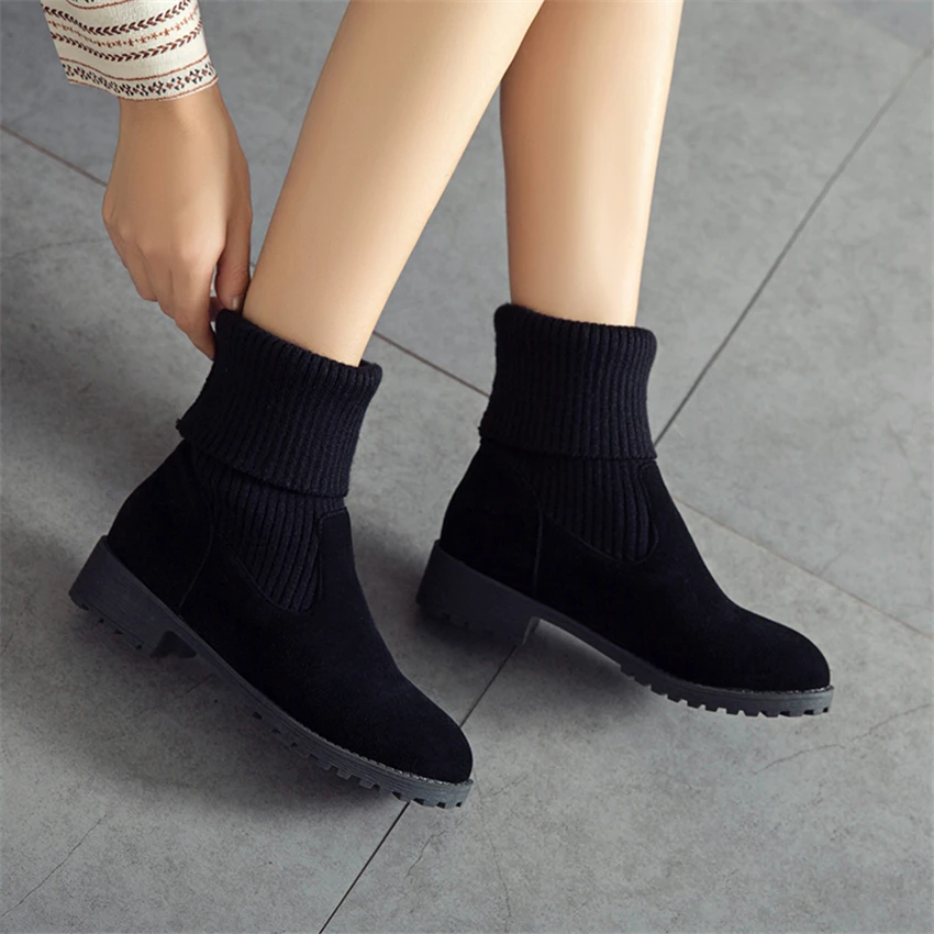 Зимние сапоги Botas Mujer 2018 Новые женские ботинки модная обувь из флока на высоком