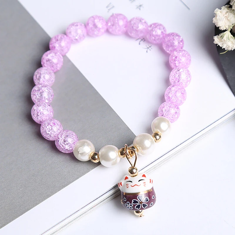 Женский браслет с бусинами Lucky Cat очаровательный хрустальный ручной работы
