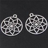 10pcs silver plated hollow lotus ring charm earrings necklaces diy jewelry charm findings a361