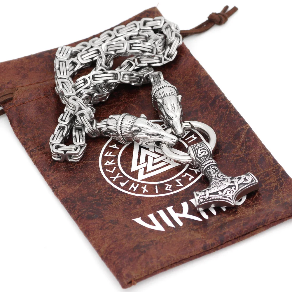 Мужская нержавеющая сталь Викинг Медведь голова с thor hammer MJOLNIR кулон