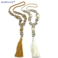 new handmade cowrie shell beaded chain necklace bohemia boho hollow pompoms long fringe tassel pendant necklace for women summer