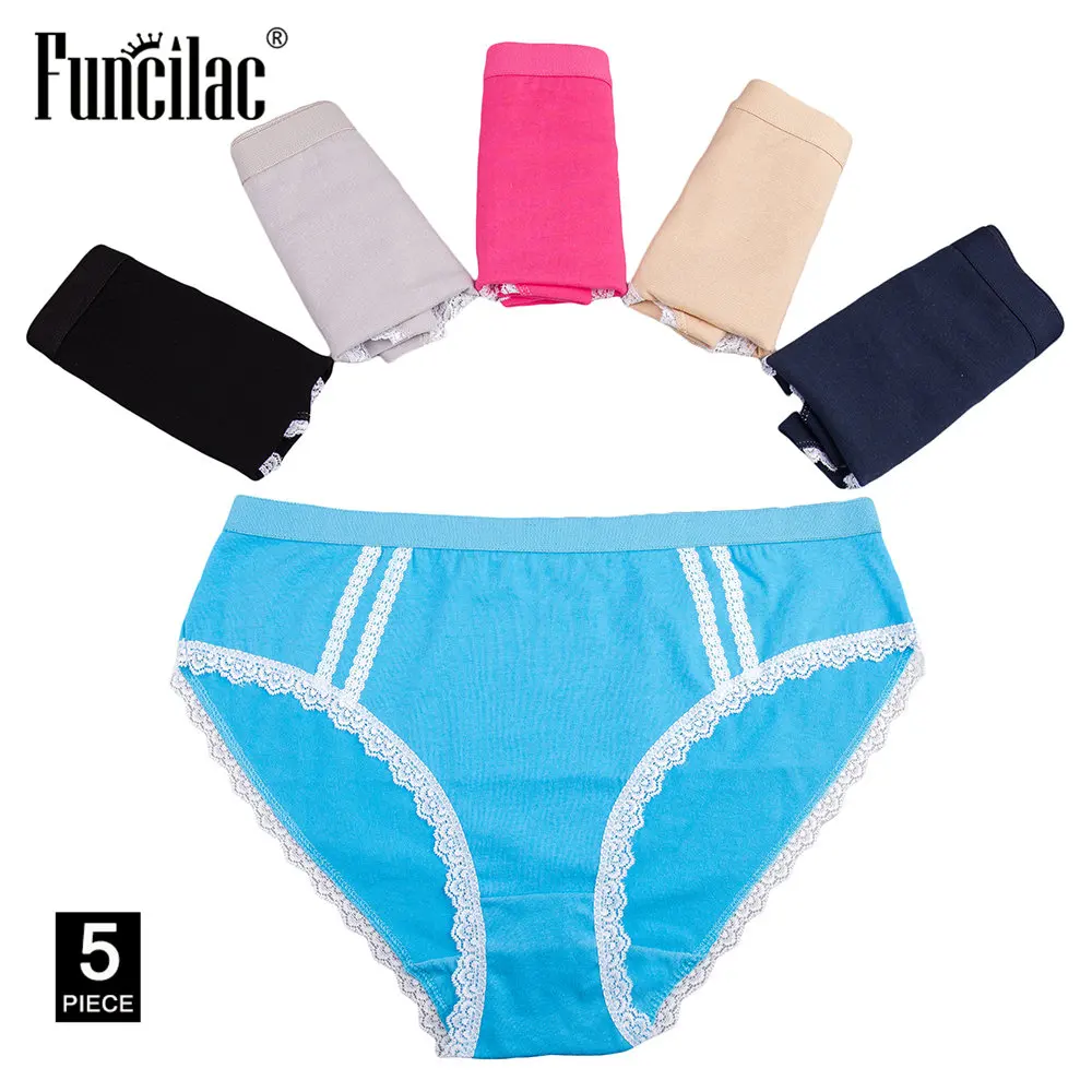 5FC9221-5 Pcs FUNCILAC нижнее белье для женщин плюс размер трусики сексуальное кружевное женское нижнее белье для девушек интимные шортики трусы для женщин 5 шт./лот - Цвет: 5FC9221-5 Pcs