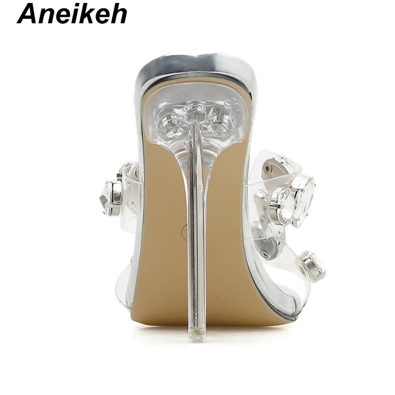 Aneikeh/Новинка года; пикантные босоножки из ПВХ с прозрачным каблуком; пикантные босоножки на тонком каблуке с открытым носком и кристаллами; женские босоножки на прозрачном каблуке; шлепанцы