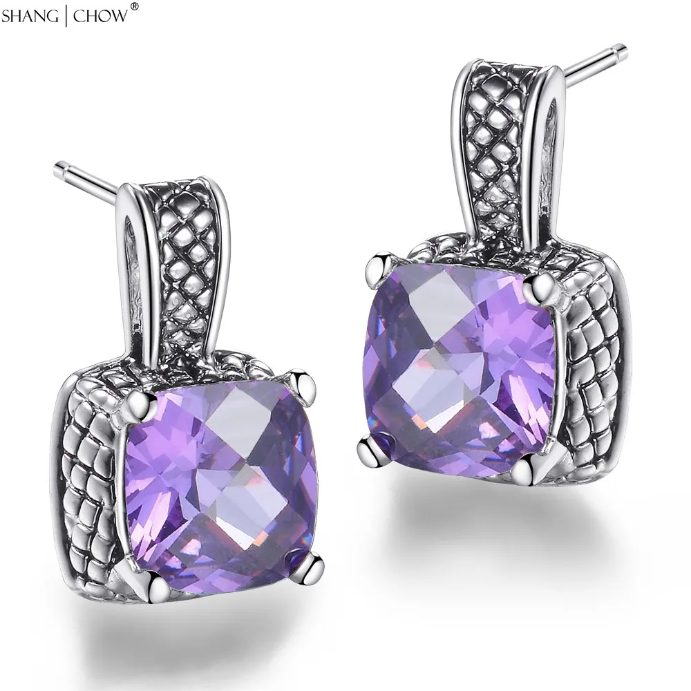 Женские серьги из серебра 925 пробы с фиолетовым кварцем и синим кристаллом|blue