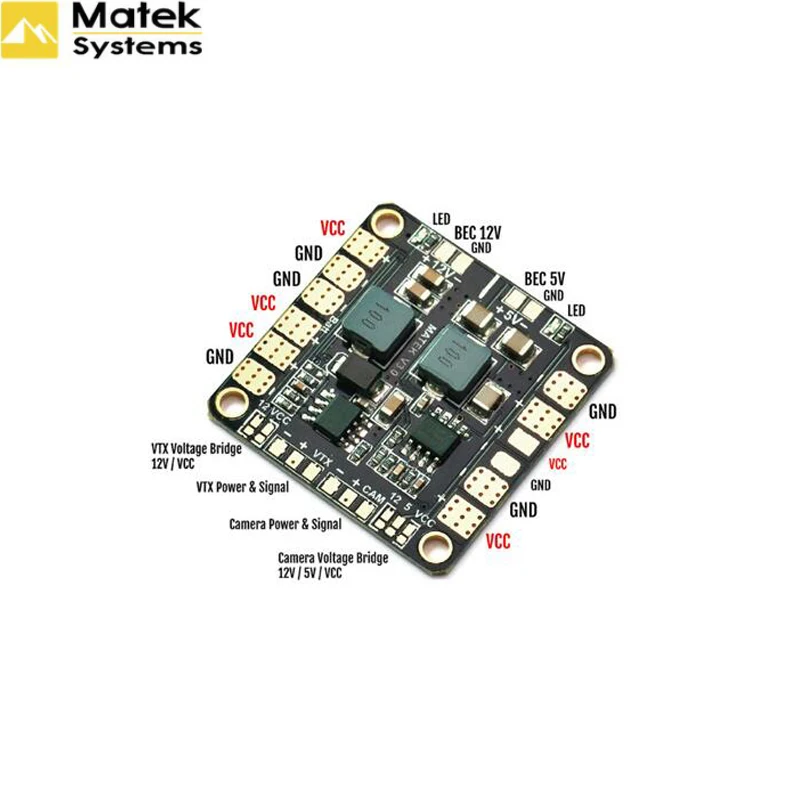 Мини-концентратор питания Matek распределительная плата PDB с BEC 5В и 12В для FPV QAV250 ZMR250
