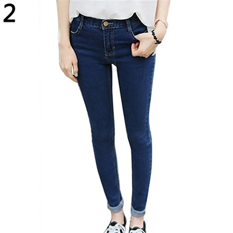 

Fashion Women Mid Rise Pencil Stretch Denim Skinny Jeans Pants Casual Trousers