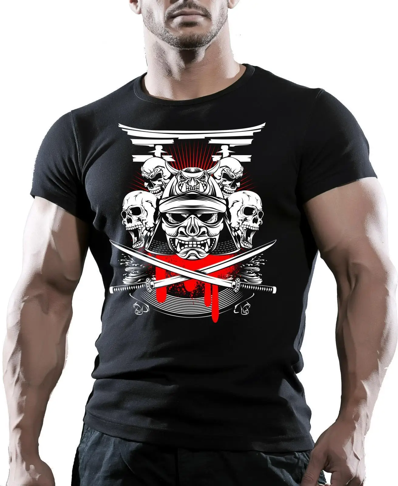 

Hot Sale 100% Cotton Samurai Head Man Bodybuilding T-Shirt Workout Trainner Clothes Tee Shirt