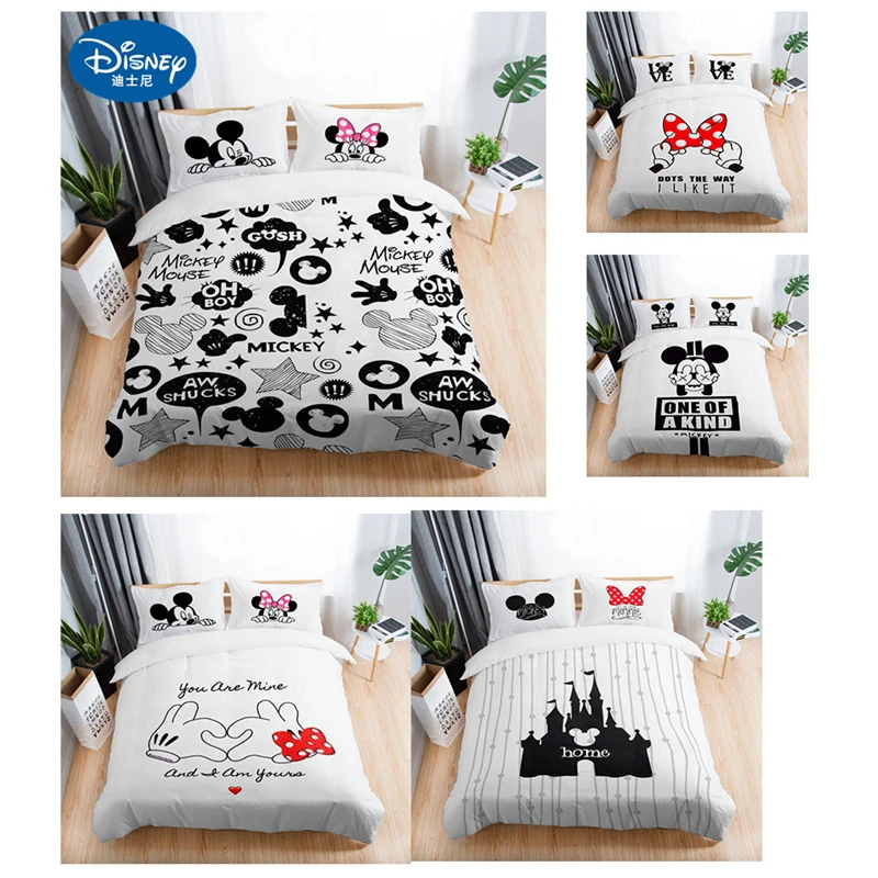 

3Pcs Disney White Mickey Minnie Mouse Bedding Sets Adult Twin Full Queen King Bedroom Decoration Duvet Cover Set Pillowcase
