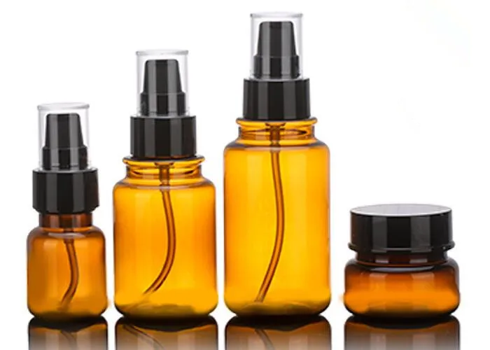 PETG прозрачный коричневый косметический набор бутылка/черный лосьон