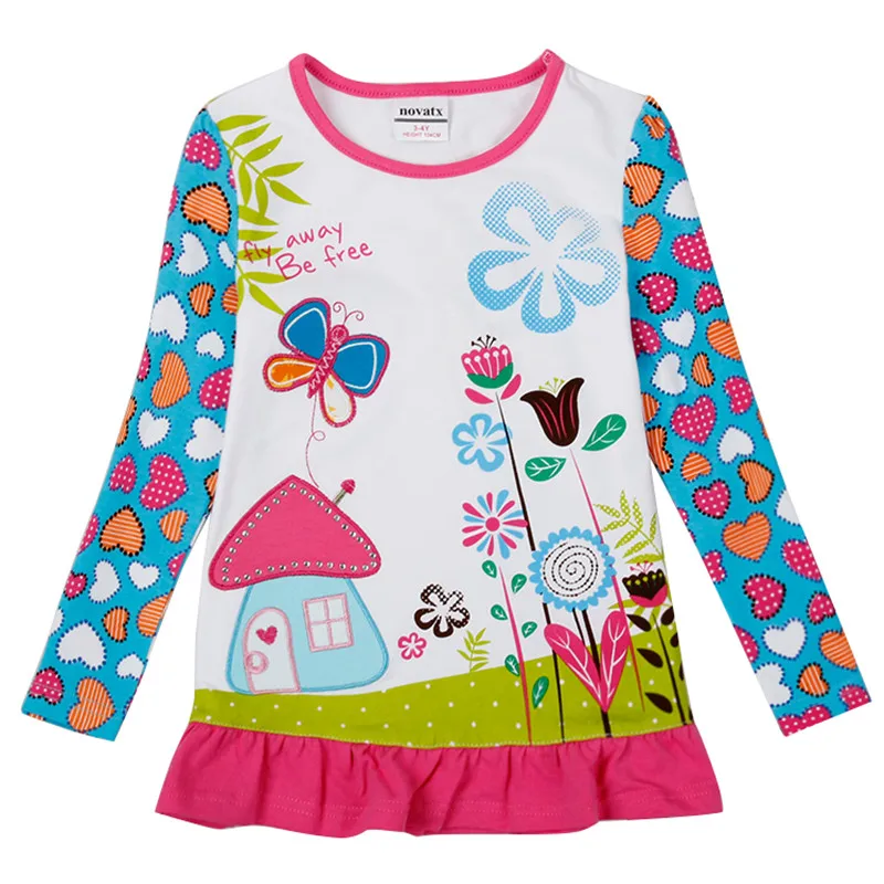 Nova/Детские футболки с длинными рукавами для девочек детская одежда цветочным