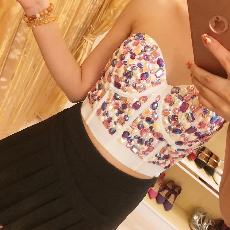 

Oodji Crop Tops Real Cotton Broadcloth Camis Beading Short Top 2020 New Color Diamonded Tube Camisole Outside Wearing Female