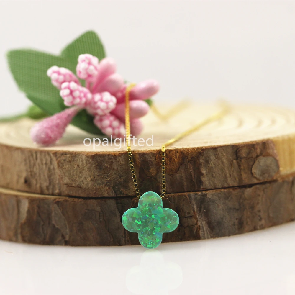 (1 шт./лот) синтетическое ожерелье из опала с зеленым четырехлистным клевером op11