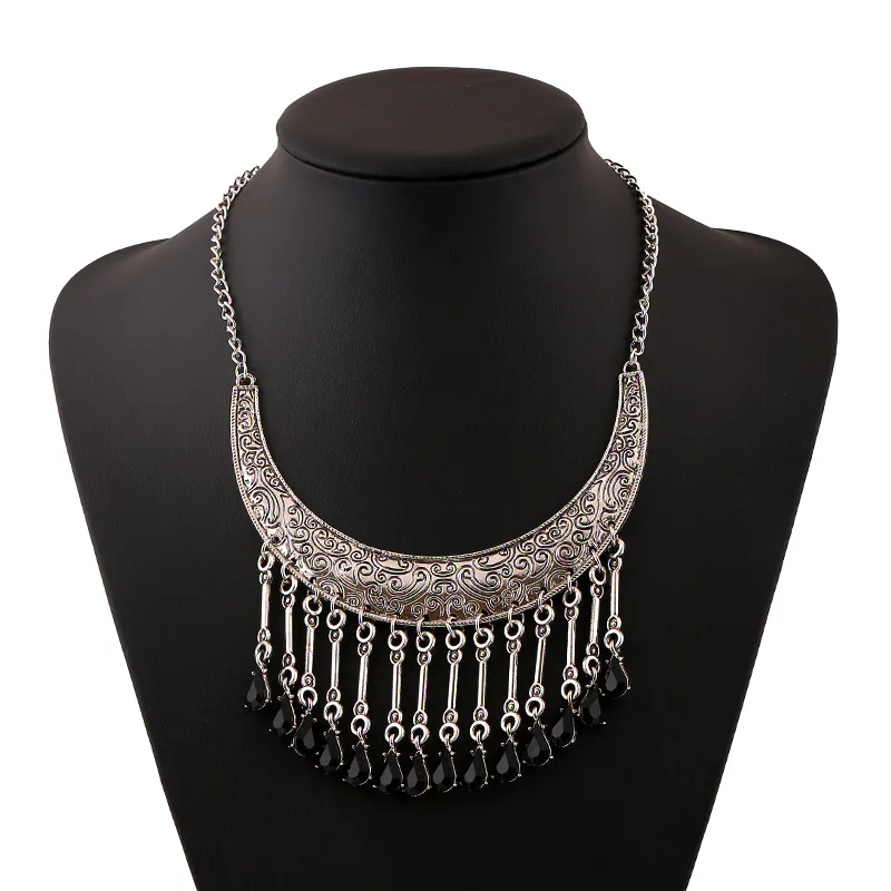 Long vintage black alloy tassel pendant necklace | Украшения и аксессуары