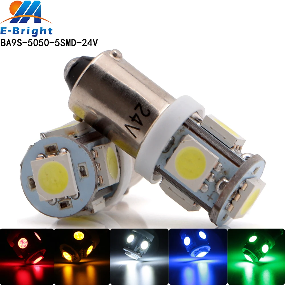YYM E-Bright 100 шт. 24 В T4W BA9S автомобильная светодиодная лампа для дома освещение автомобиля H6W 5050 5 прибор для поверхностного монтажа для чтения свет заднего хода автомобильные лампы Белый