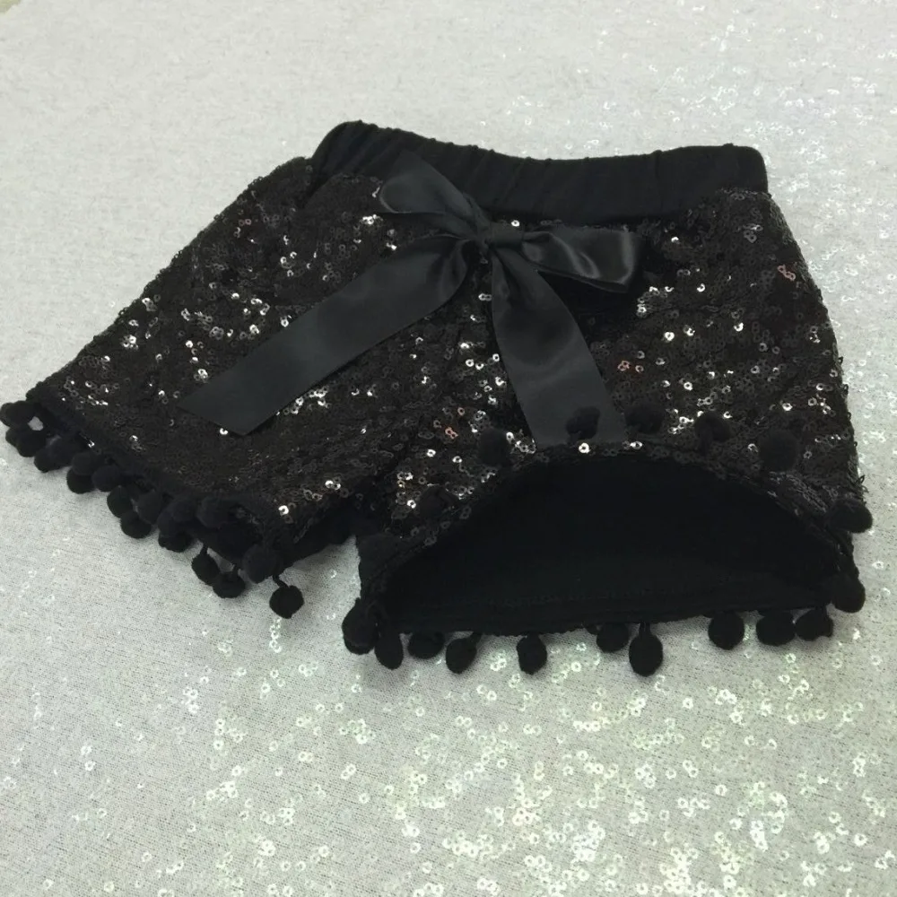 Большая распродажа летние шорты для девочек с помпонами черные стразы со