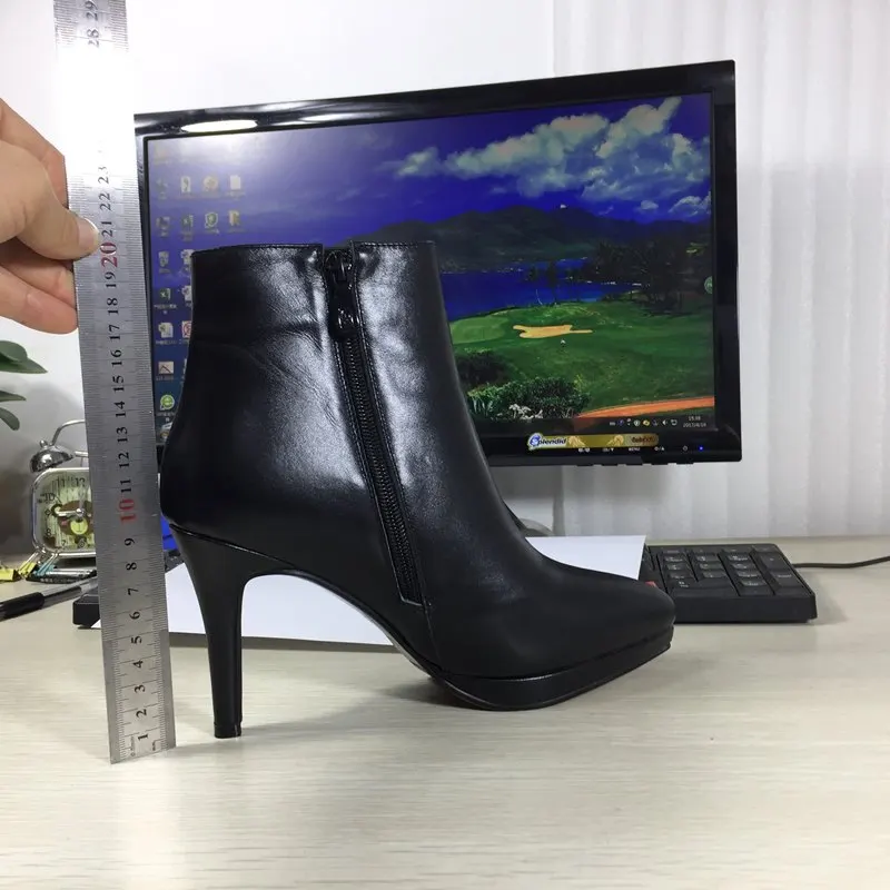 ALLBITEFO hot sale genuine leather pointed toe high heels platform women boots brand thin heel martin ankle woman | Обувь