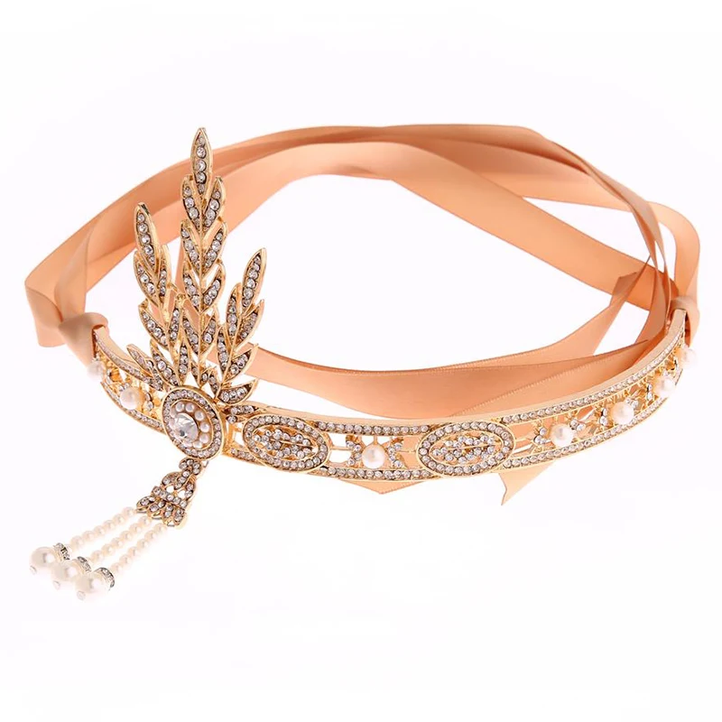 Gold-headband Серебро 20s головной убор Винтаж 1920s головная повязка Хлопушка Great Gatsby ювелирные аксессуары - Цвет: Gold-headband