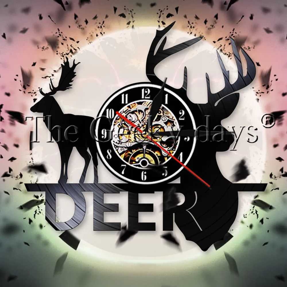 Настенные часы с изображением головы оленя из леса виниловая пластина