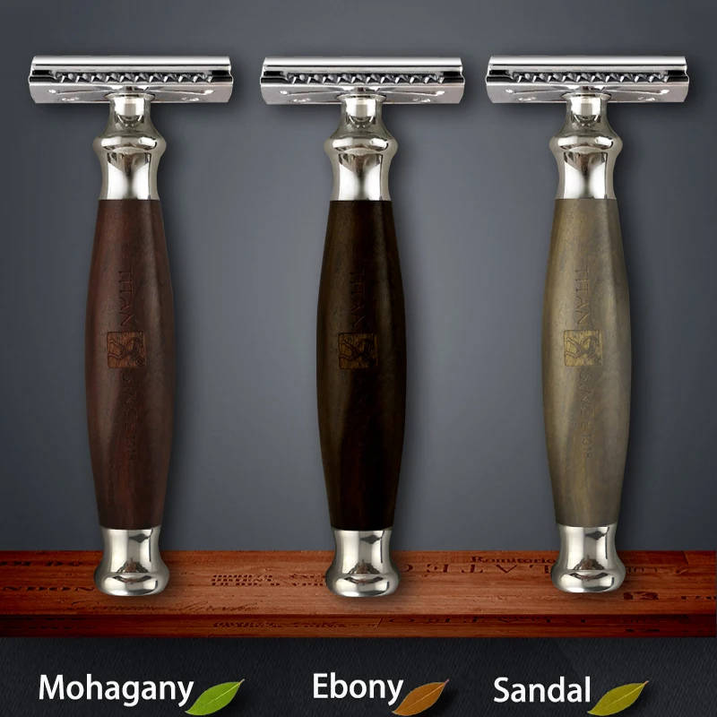 Мужская Безопасная бритва с двойным лезвием и деревянной ручкой из нержавеющей