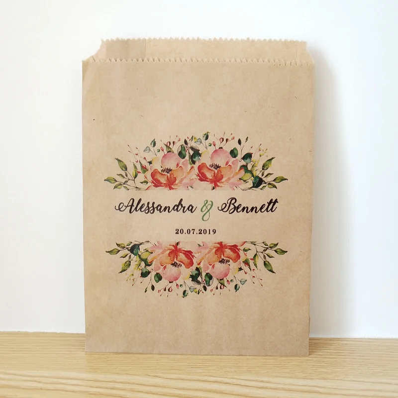 

Personalized Flower Couple Name and Date Wedding Favor Bags ,Cookie, Candy and Custom Bridal shower Treat Bag DZ002