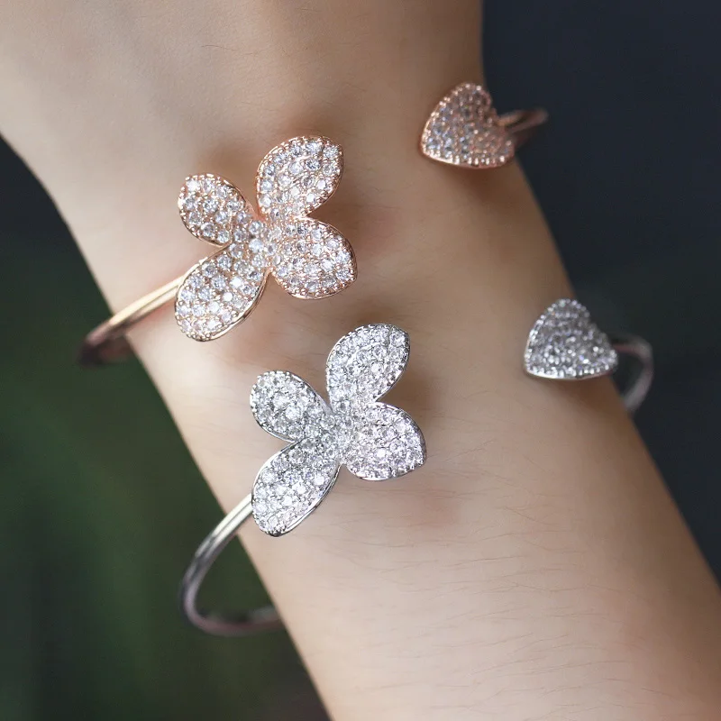 Женский браслет с фианитами AAA + регулируемый размер в форме цветка | Украшения и