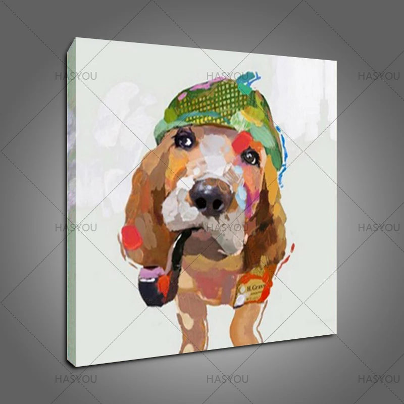 Картина маслом на холсте с изображением собаки без рамки | Дом и сад