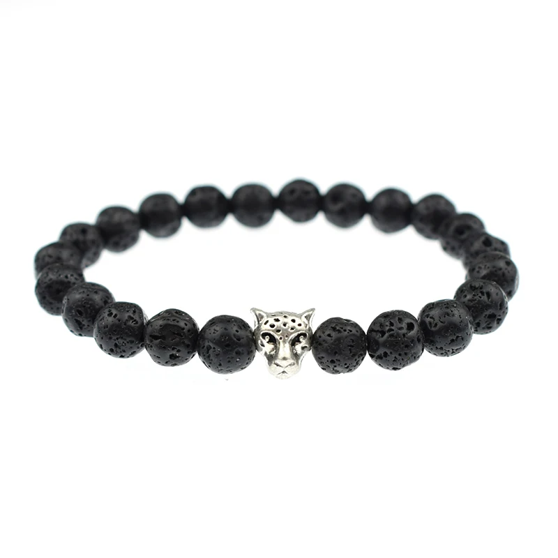 Fashion Vintage Leopard Head Lava Stone Matte Black Onyx Bead Buddha Bracelet Natural Charm Women Man Bracelets &amp bangle | Украшения и