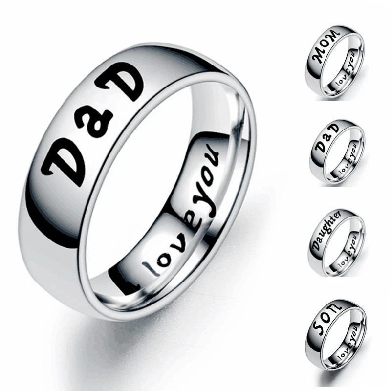 6 мм кольцо для семьи из нержавеющей стали с надписью Love Dad мамы сына и дочки