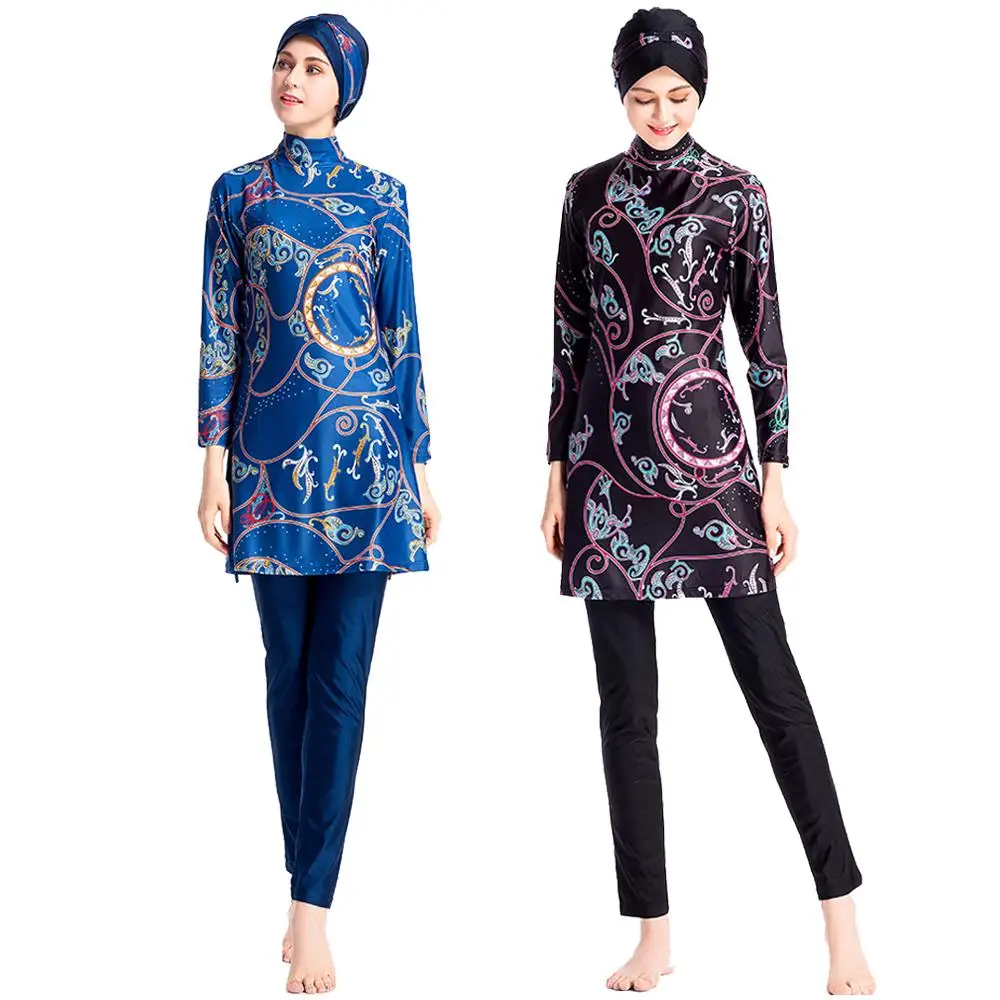 Женский купальный костюм из 3 предметов с принтом мусульманский пляжная одежда