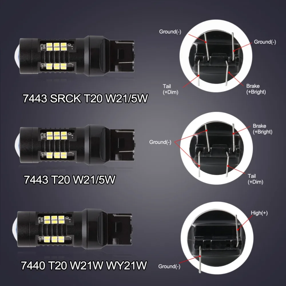 2 шт. Автомобильные светодиодные лампы T20 Led 7440 7443 SRCK W21W W21/5W WY21W|Сигнальная лампа| |