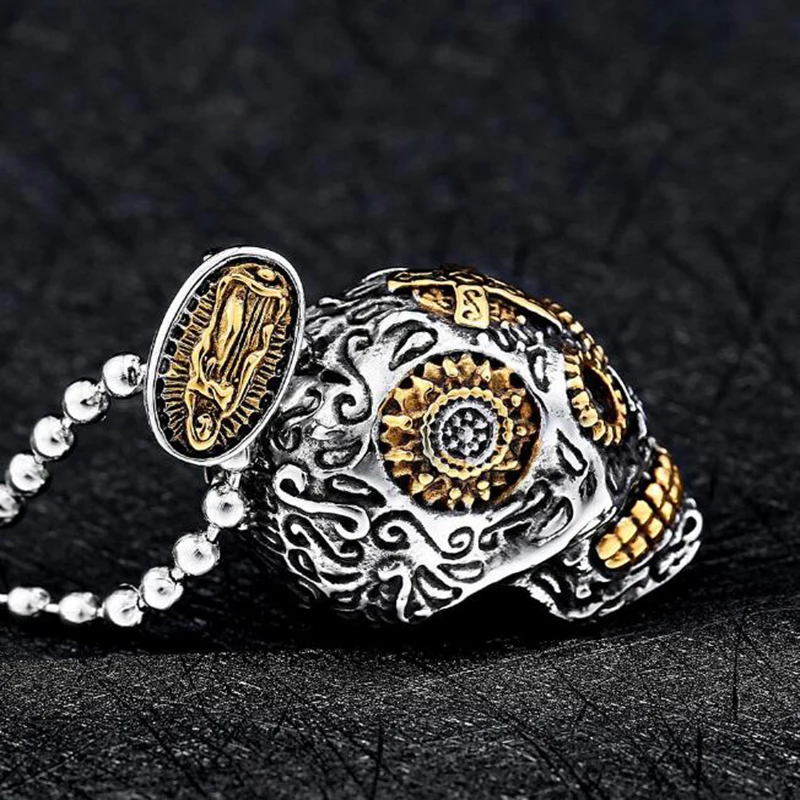 Ожерелье с черепом из нержавеющей стали Готическая голова кость резная Фигурка