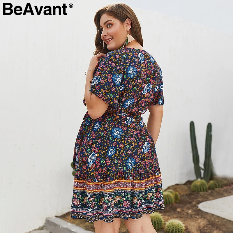Женское богемное платье с цветочным принтом BeAvant летнее пляжное короткое