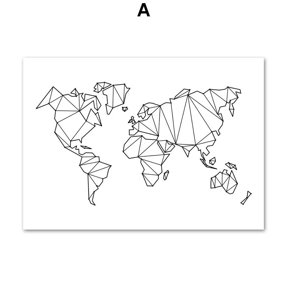 

Abstract Geometric World Map Canvas Painting Nordic Posters And Prints Wall Art Print Black White Wall Pictures For Living Room