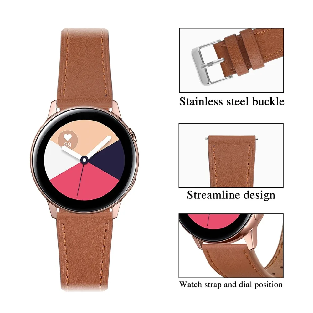 Кожаный ремешок для samsung Galaxy Watch активный ремешок 20 мм ремешки для часов кожаные ремешки для Galaxy Watch 42 мм Смарт-часы для женщин