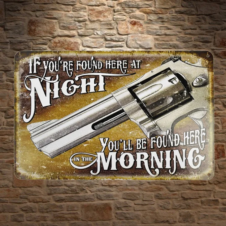 

1 pc No trespassing sign revolver Tin Plates Signs wall Room man cave Decoration bar Art retro shabby vintage Poster metal