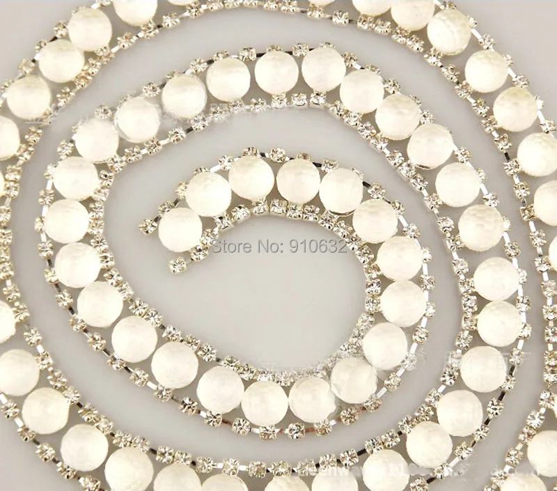 1 ярд прозрачный белый круглый жемчуг с кристаллами класса А отделка лентами