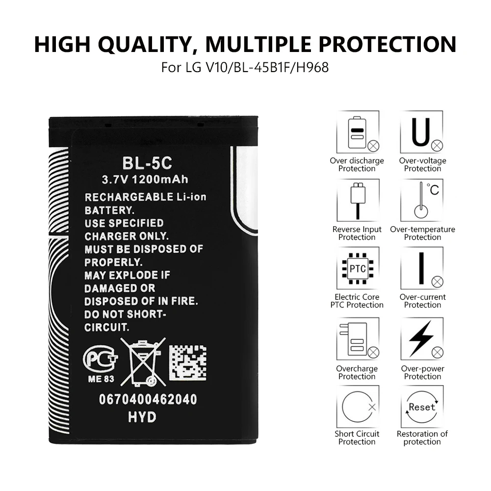 Li-Po телефон BL5C BL-5C BL 5C Батарея для Nokia 1100 1110 1200 1208 1280 1600 2600 2700 3100 3110 5130 6230 6230i n70 n72
