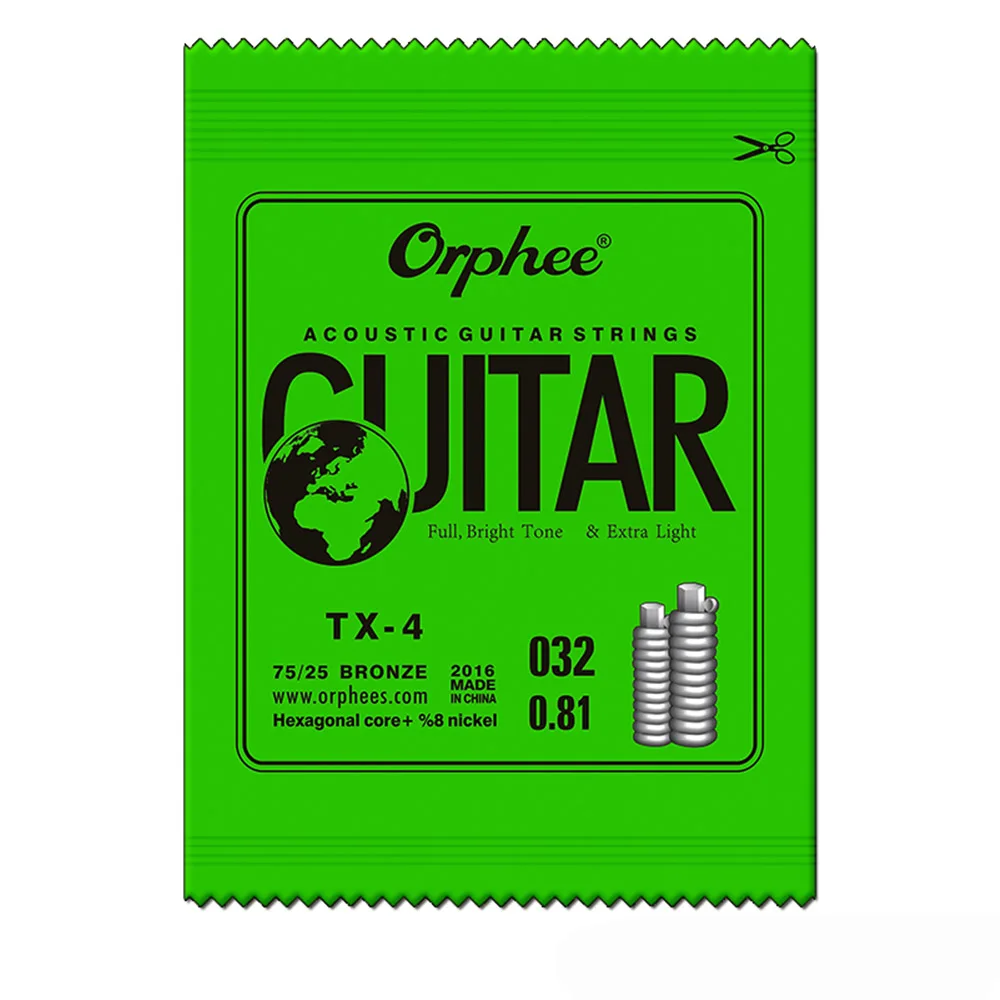 Orphee 10 AkoestIsche гитарная струна Zeshoekige Core+ 8% Nikkel Volledige Brons Heldere Tone& Extra Licht Medium