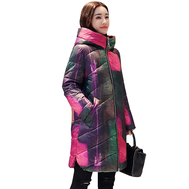 Ukraine Hooded Printed Thicker Winter Down Cotton Jacket Women Long Coat 2018 new Plus size padded Coats Casual Female Parka 402