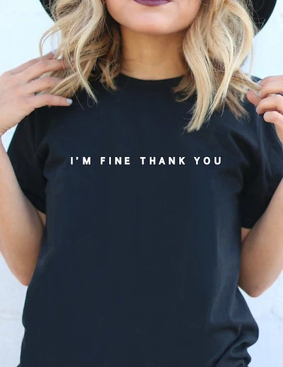 Funny Cute I'm Fine Thank You Graphic T-shirt Letter Printed Fashion Harajuku T Shirt Women Summer Short Sleeve Tops | Женская