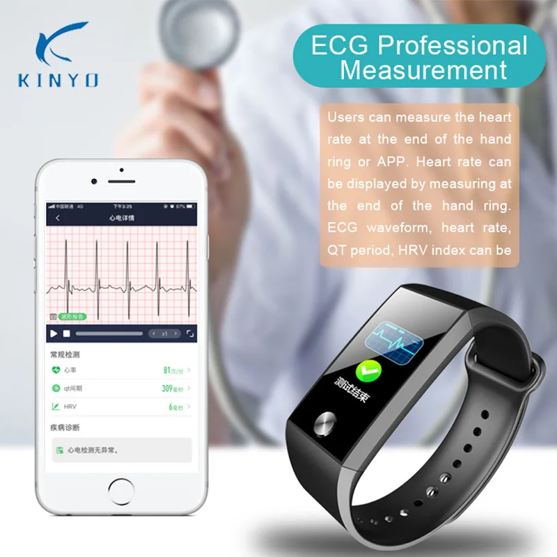 PPG+ECG Blood Pressure oxygen Heart Rate Tracker Smart Sport Watch Bracelet ip67 waterproof pk z03 n58 smart watch band | Электроника