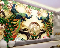 beibehang tapety fashion big wallpaper jade carving peacock nafu tv backdrop decorative painting papel de parede 3d wallpaper
